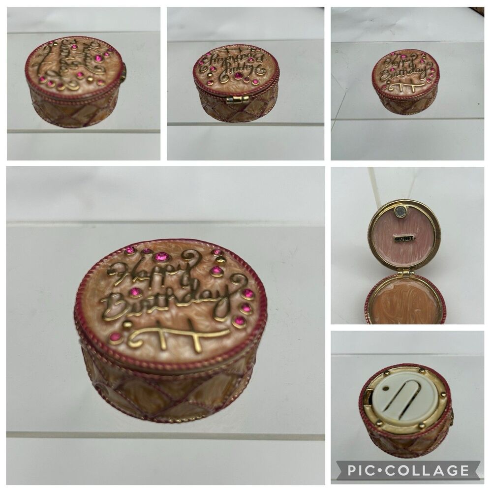 Monet Enamel Keepsake Trinket Box Collectible HAPPY BIRTHDAY Cake Gift